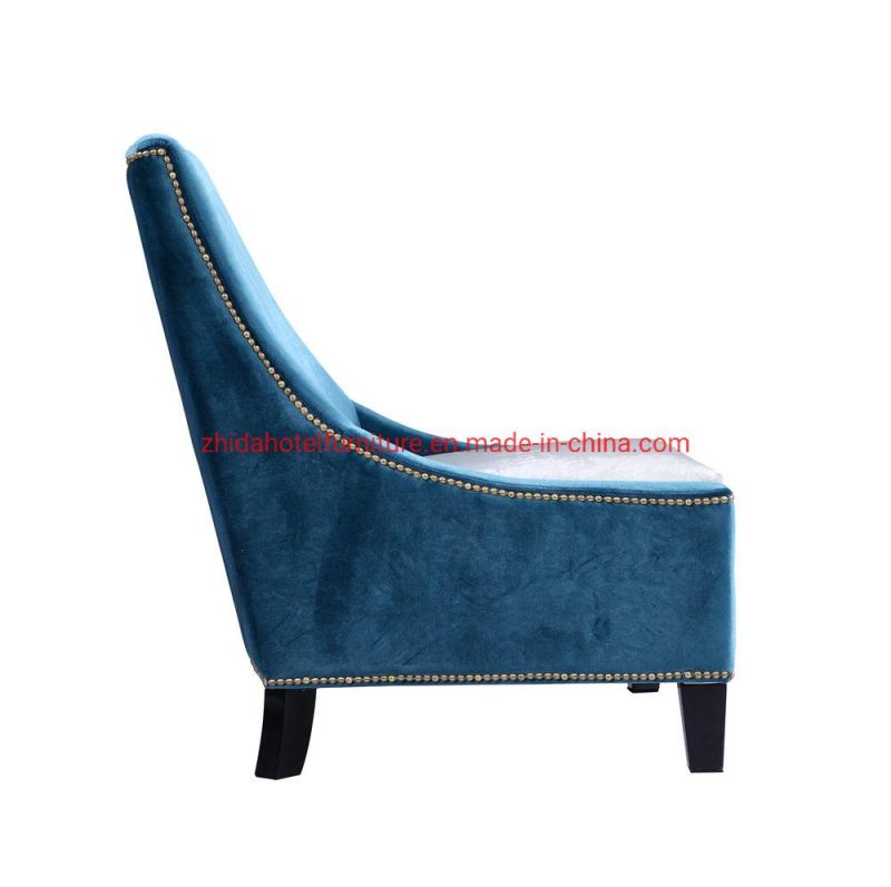 Modern Design Hotel Lobby Armrest Wooden Fabric Living Room Chair