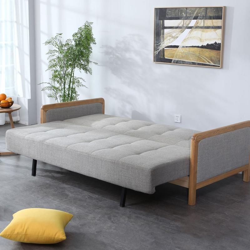 Solid Oak Sliding Sofa Bed Removable and Washable Fabric Bed Sofa 0069