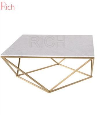 Modern Living Room Furniture Metal Wire Frame Dining Bar Golden Coffee Marble Table