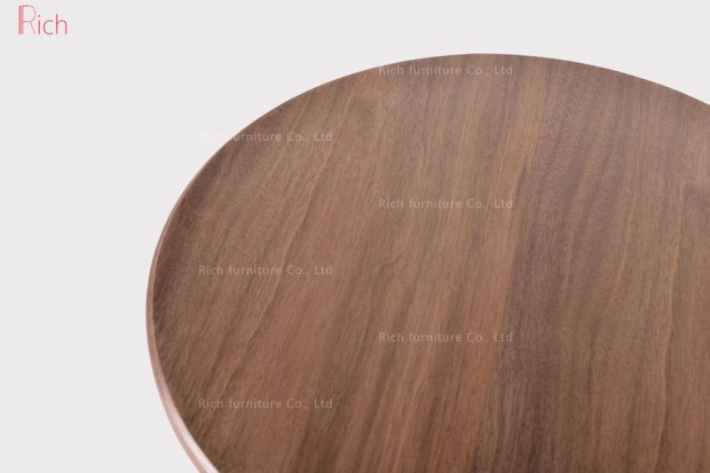 MDF Coffee Table Round Table Side Table with Metal Base and Wood Veneer