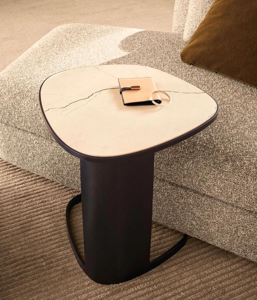 Koishi-1, Side Tables, Painted Metal Base, Medium-Density Fibre Panel in Veneer or Marble or Ceramic Top, Home and Hotel Furniture Customization