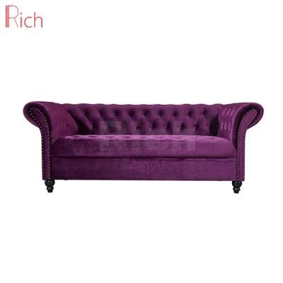 Modern Home Furniture Luxurious Violet Velvet Chesterfield Sofa Couch