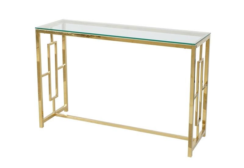 Luxury Clear Glass Top Golden Stainless Steel Base Hallway Corner Tall Decorative Living Room Console Table