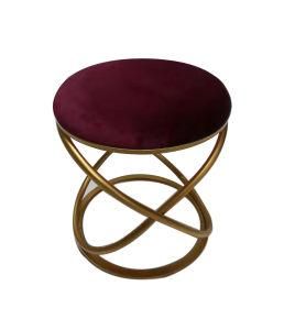 Wine Red Velvet Fashion Modern Iron Chair Stool Upholstered Dressing Seat