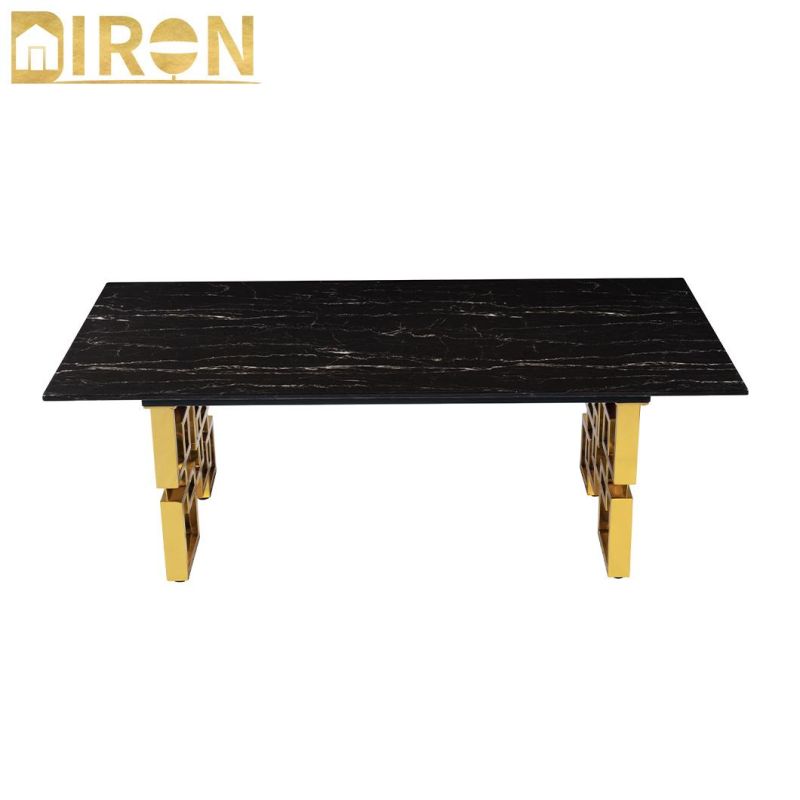 Black Marble Top Rectangle Gold Stainless Steel Coffee Table