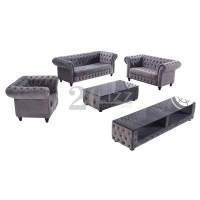 UK Classical Design Velvet Fabric Chesterfield Home Furniture Lounge Sofa