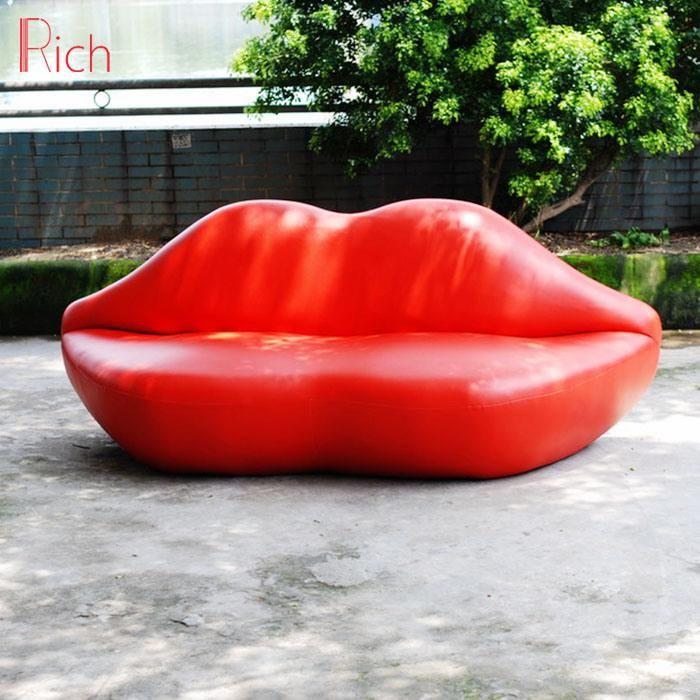 Unique Home Furniture Hot Sex Design Bocca Lounge Couch Living Room Leisure Fabric Red Genuine Leather Lip Sofa Event Hotel Couch