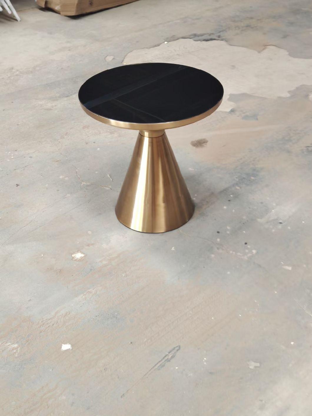 New Design Nordic Round Natural Marble Tea Table with Gold Legs