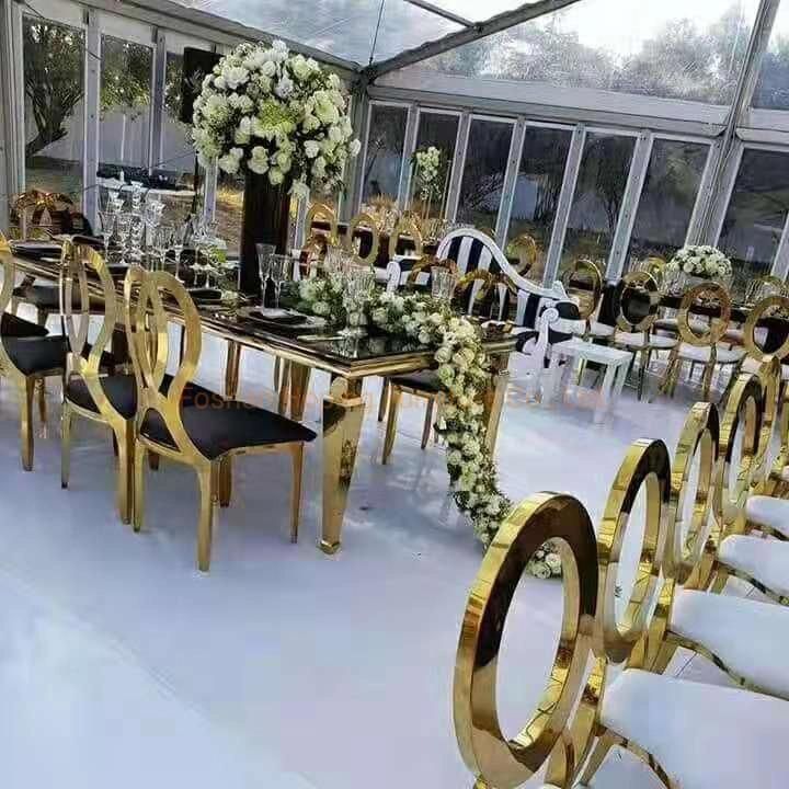 Modern Outdoor Metal Hotel Restaurant Wedding Banquet Dining Furniture Glass Table Chair