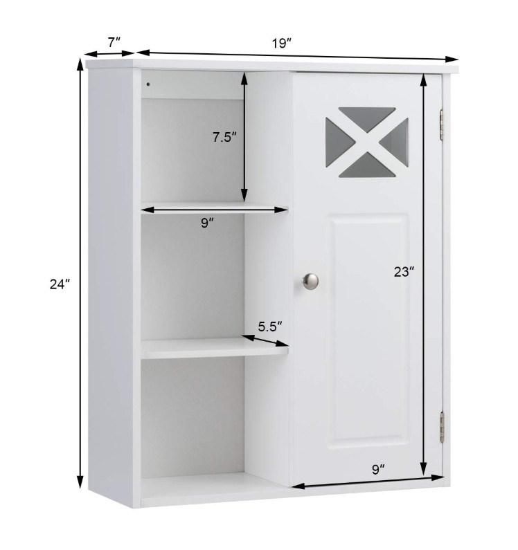 Bathroom Cabinet, Wall-Mounted W/Single Door & Open Shelves Modern Storage Cabinet Multipurpose Organizer