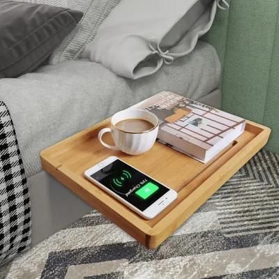 Bamboo Bedside Shelf for Bed with Hidden Wireless Charger