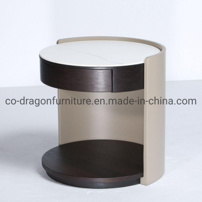 Wooden Round Side Table with Marble Top for Home Furniture