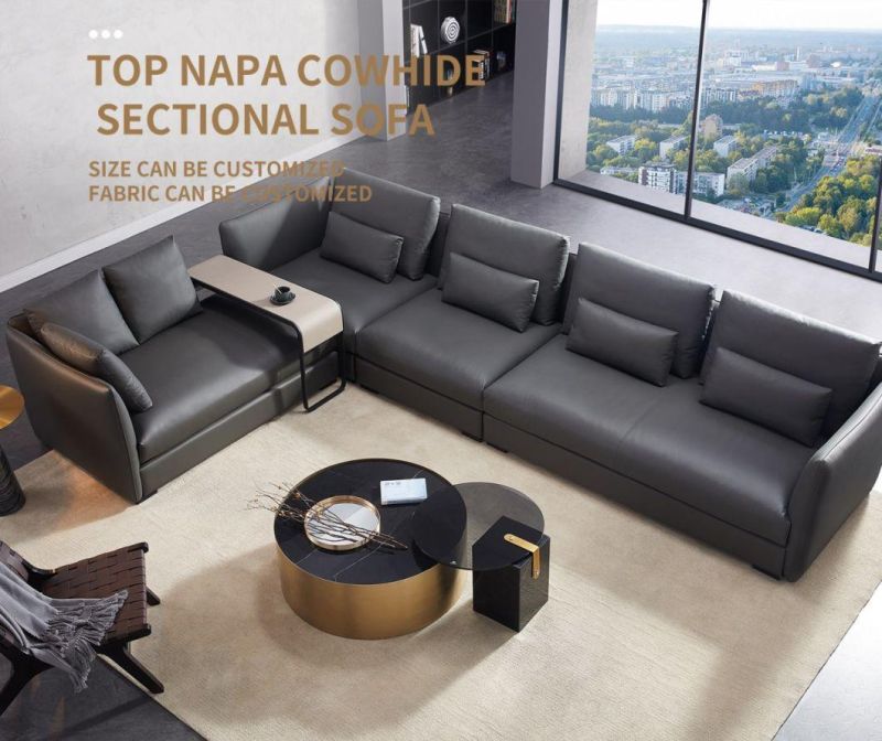 Top Napa Cowhide Fabric Sectional Sofa Home Furniture