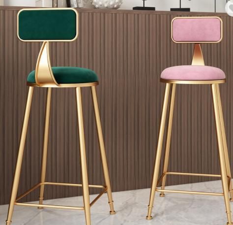 Bar Stools Stackable Furniture Restaurant Nordic Kitchen Cheap Gold High Chair Counter Modern Metal Velvet Bar Stools with Back