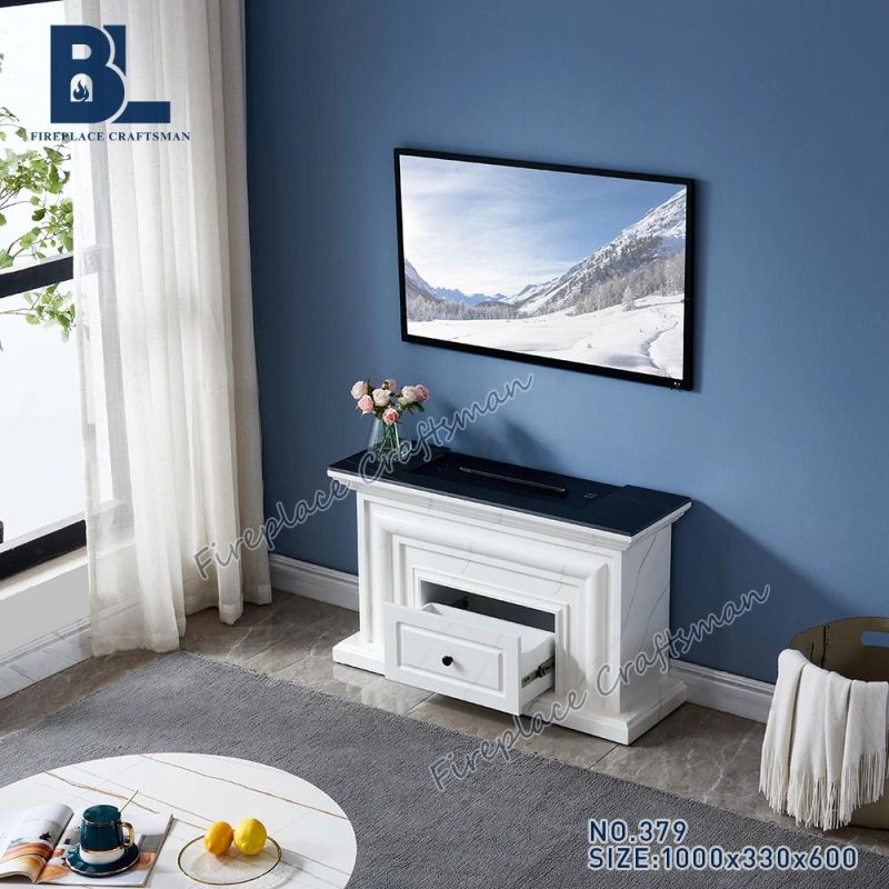 Modern Cabinet Media Marble Wooden TV Stand with Multi Color Water Vapor Steam Electric Fireplace Insert