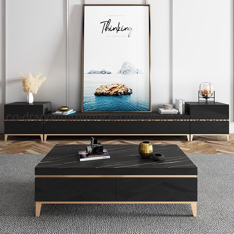 Modern Home Furniture Metal Legs Coffee Table with Marble Top