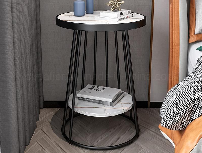 New Arrival Cage Design Steel Frame Marble Side Table