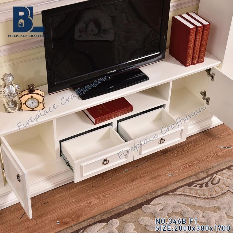 Simulation Marble White Fireplace TV Stand with Drawer and Storage Cabinet 346b