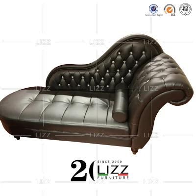 Vintage Home Apartment Furniture Chesterfield European Luxury Geniue Leather Sofa Bed Wood Chaise