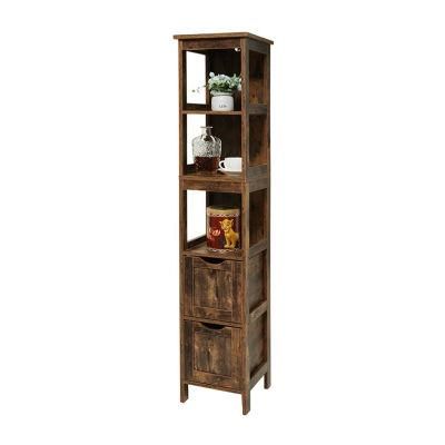 Kitchen and Living Room Rustic Brown Free-Standing Wooden Storage Rack 0230