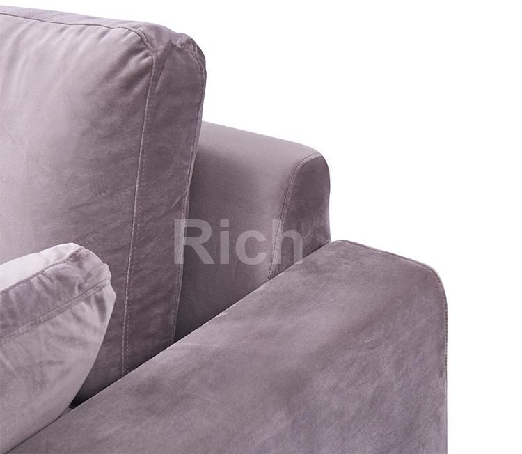 Chinese Furniture Stainless Steel Legs Grey Velvet Cushion Leisure Sofa