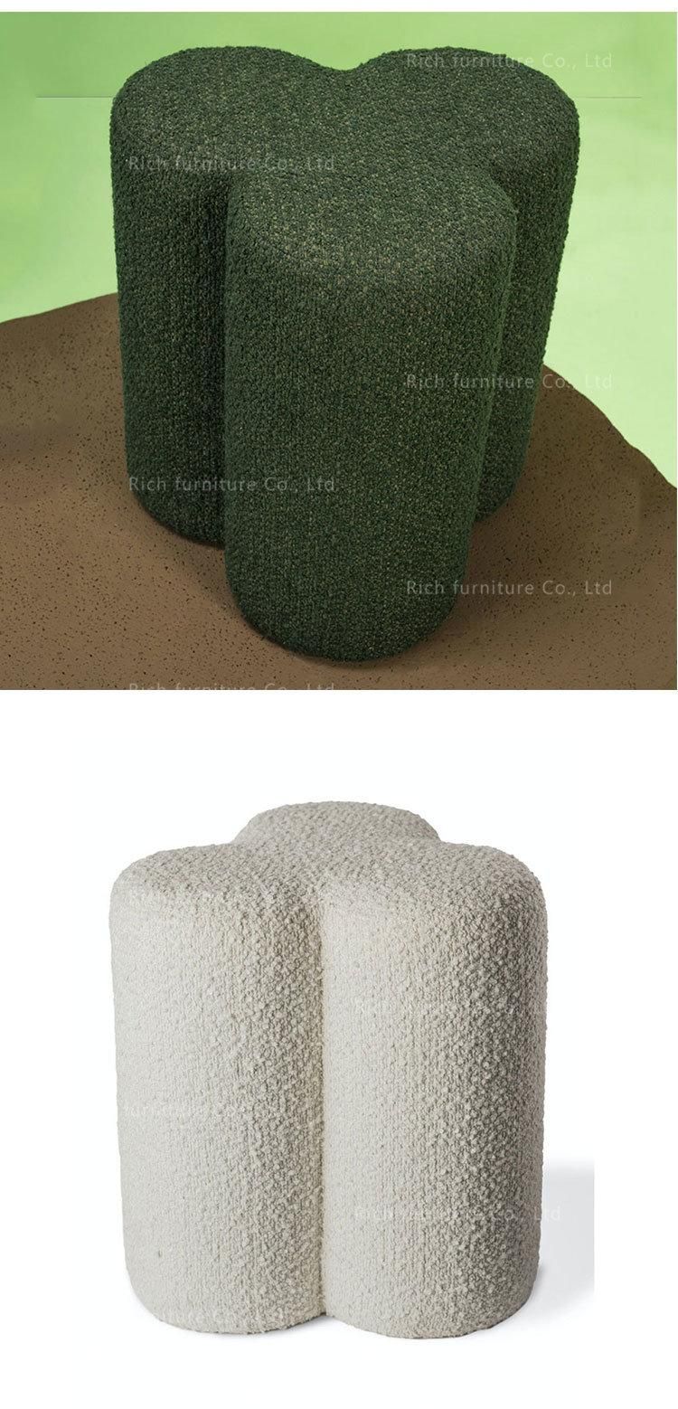 Clover Stool Faux Sheepskin Shearling Footstool Teddy Boucle Vanity Stool Ottoman Boucle Ottoman