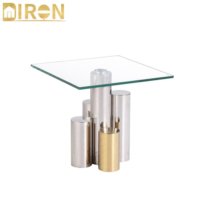 OEM/ODM Luxury Modern Design Home Furniture Stainless Steel Base Tempered Glass Side Table