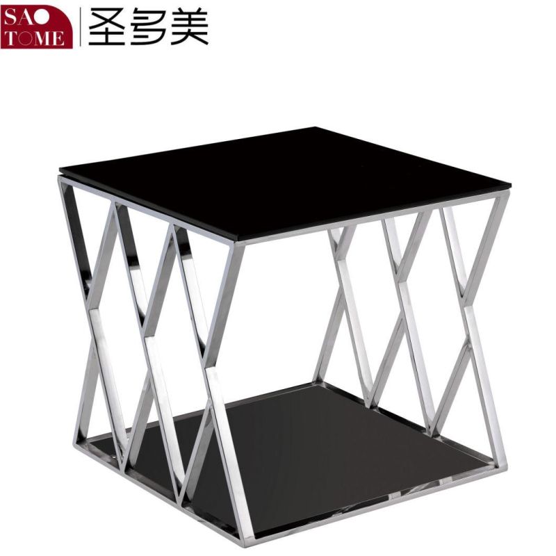 Modern Hotel Living Room Furniture Exquisite Black Glass Round End Table