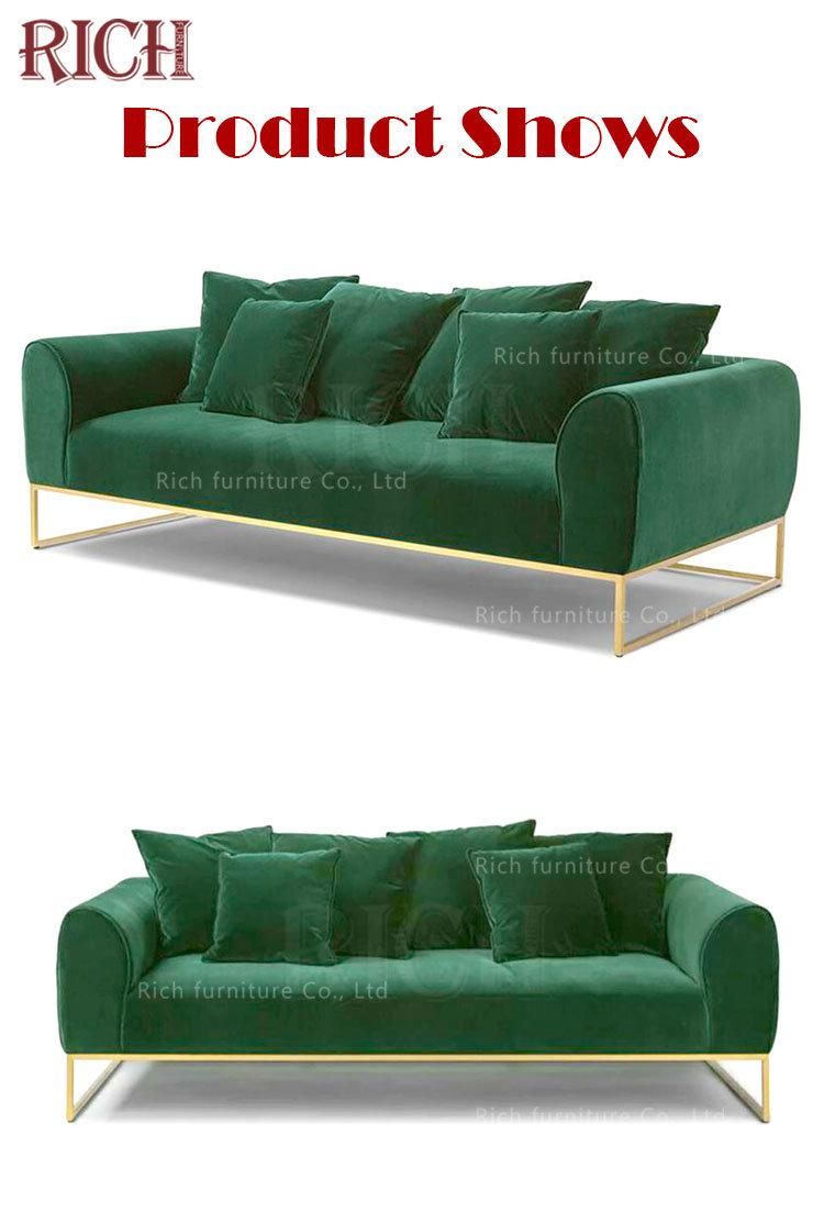 Metal Legs Couch Modern Furniture Green Fabric Sofa