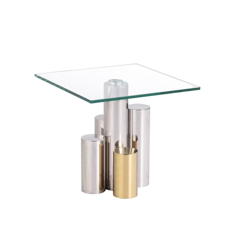 High Quality Coffee Square Glass Top Gold Stainless Steel Side Tea Tables