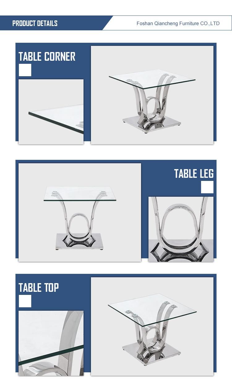 Tempered Glass Corner Side Table for Living Room