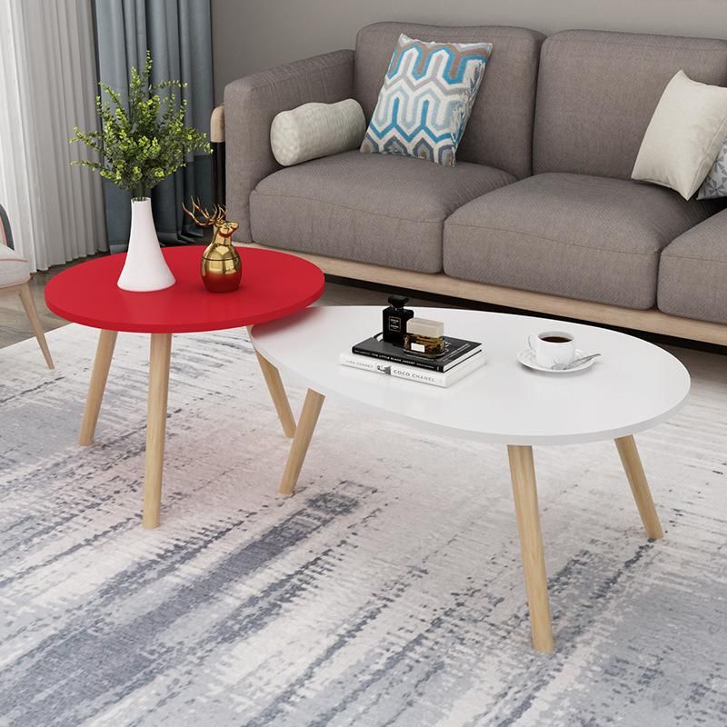 Modern Live Room Furniture Small Tables Round MDF + Beech Wood Coffee Table Set