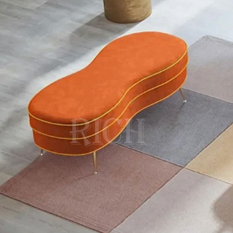 Orange Ottoman Upholstered Luxury Sofa Bench Gold Legs Entrance Stool Velvet Bench