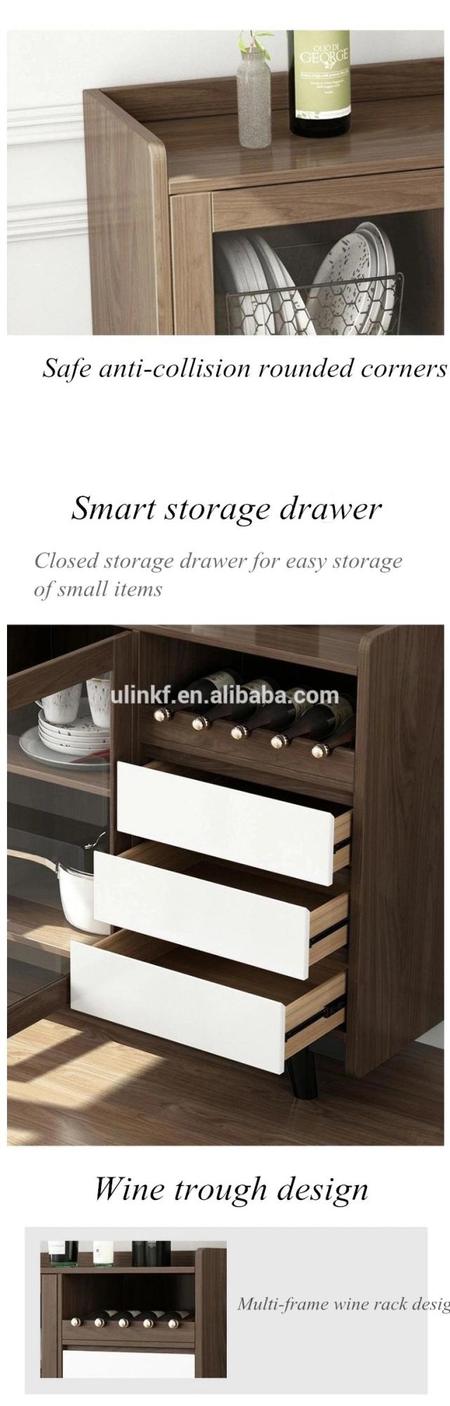Nordic Glass Door Home Hotel Living Room Melamine Wooden Side Cabinet Dining Cabinet 