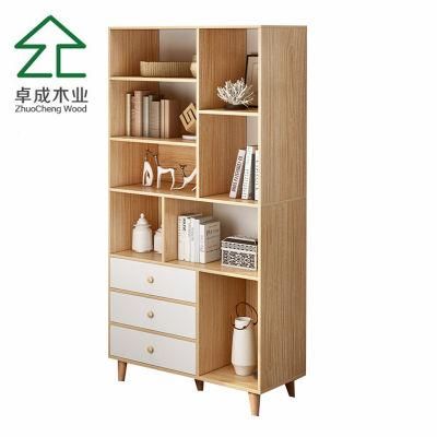 Oak Color MDF Faced Melamine Bookshelf with Wood Feet