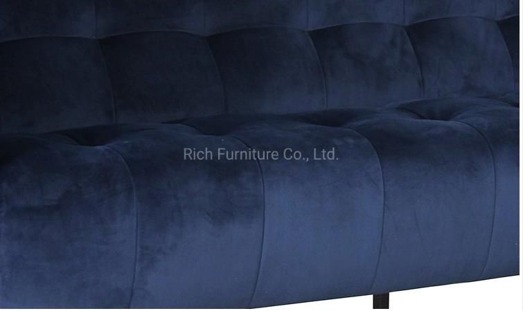 Metal Legs Dark Blue Velvet Upholstery Loveseat Sofa Furniture Tuffed Couch