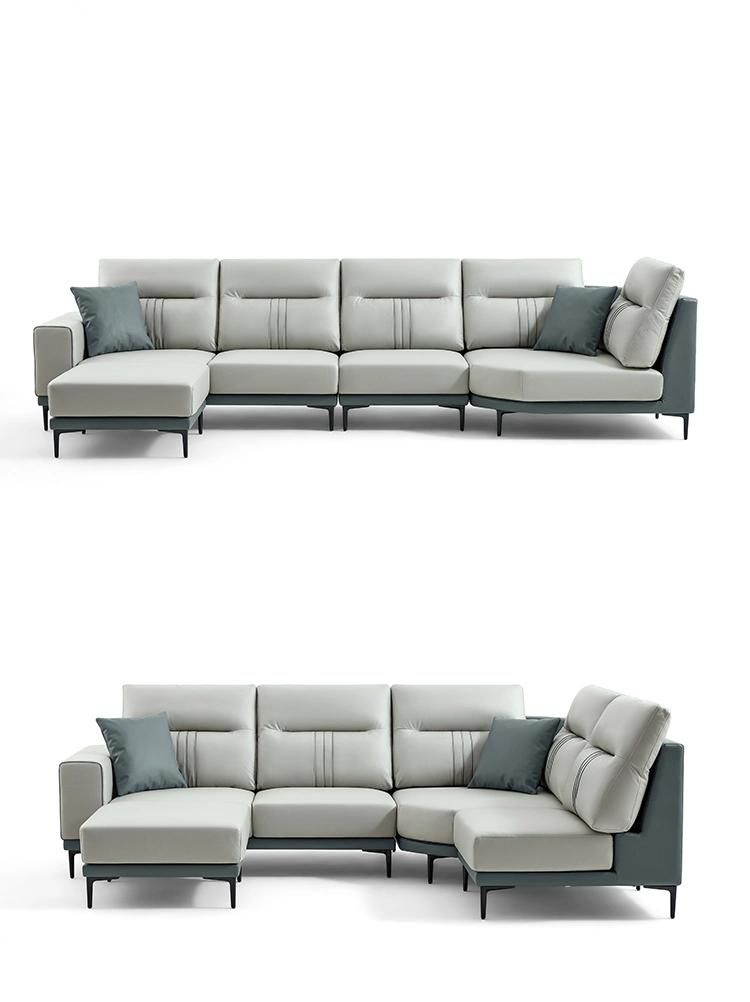 High Quality New U-Shaped Sofas Furniture Modern Fabric Genuine Leather Sofa Set Tbs061