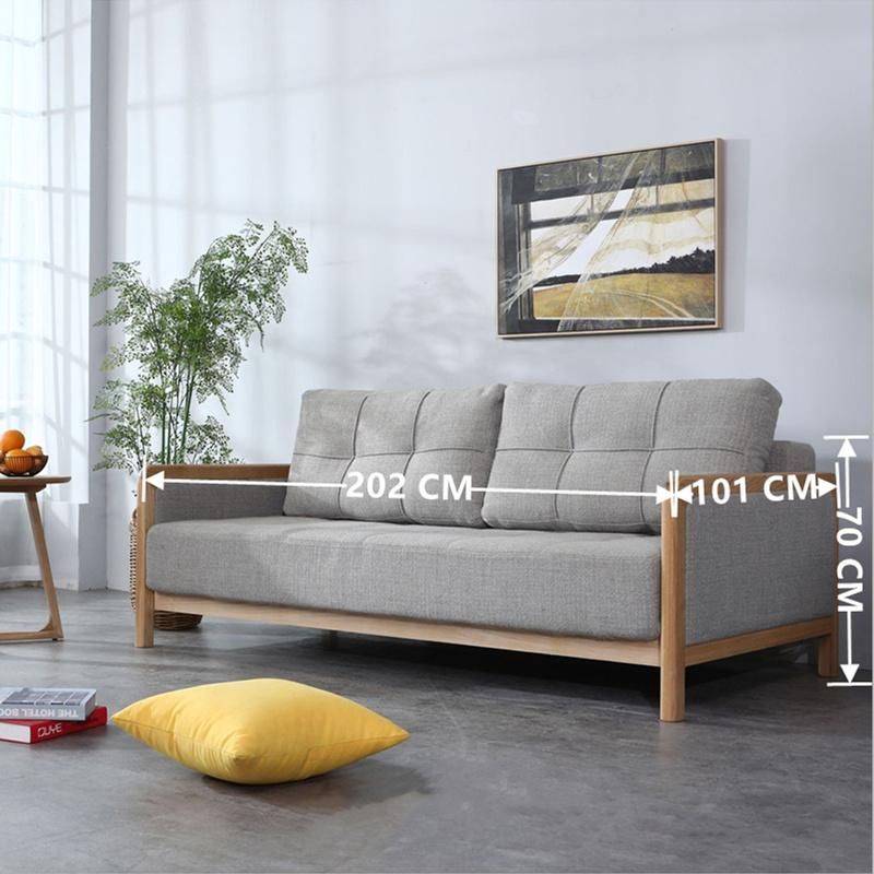 Solid Oak Sliding Sofa Bed Removable and Washable Fabric Bed Sofa 0069