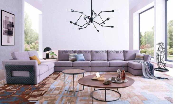 Hotel Modern Economy Style Leather Fabric L Shape Living Room Sofa