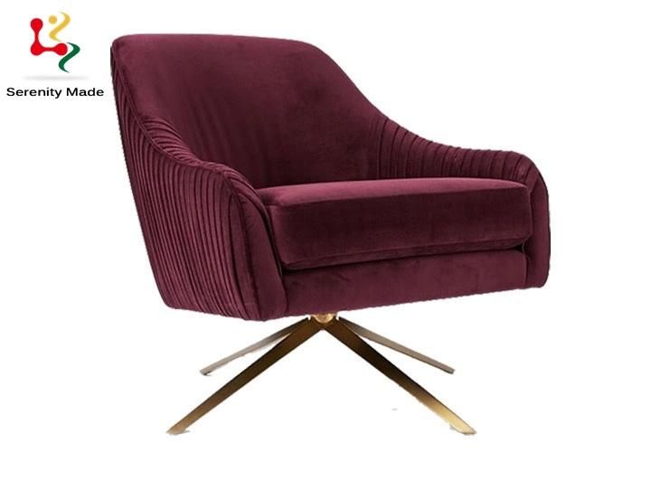 Modern Hotel Furniture Lobby Blush Velvet Armchair with Stainless Steel Legs