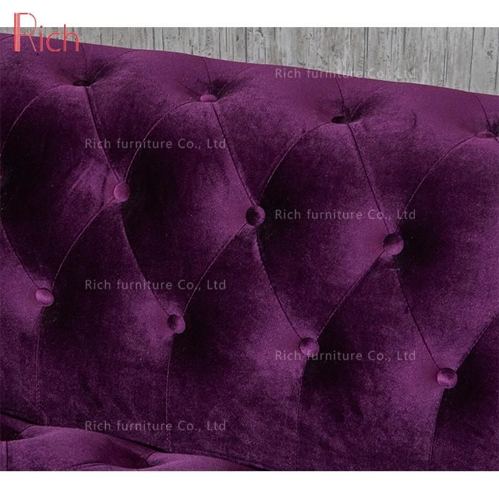 Modern Home Furniture Luxurious Violet Velvet Chesterfield Sofa Couch