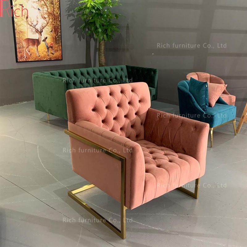 Italy Sofa Furiniture Set Tufed Armchair Couch with Luxury Golden Base