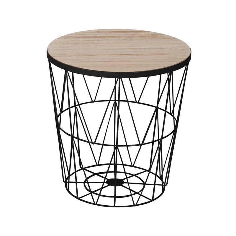 Hot Selling Promotional Elegant Design Metal MDF Round Side Tables Coffee Table for Living Room Furniture Storage Basket