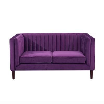 Hotel Furniture Pleated-Back Sofa Grape Purple Fabric Couch