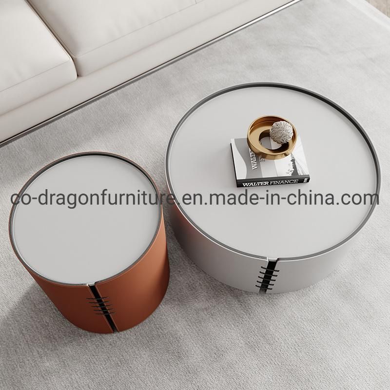 2021 Hot Sell Design Wooden Leather Round Height Coffee Table