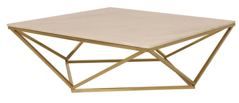 Gold Stainless Steel End Table with Marble Top