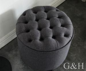 Round Fabric Buttoned Storage Ottoman