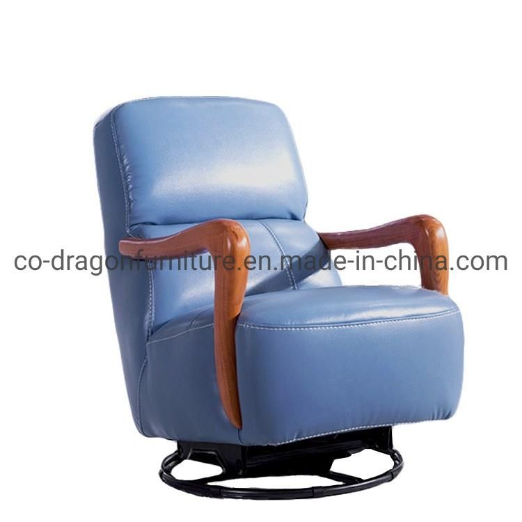 Modern Furniture Metal Legs Leather Sofa Chair with Wooden Arm