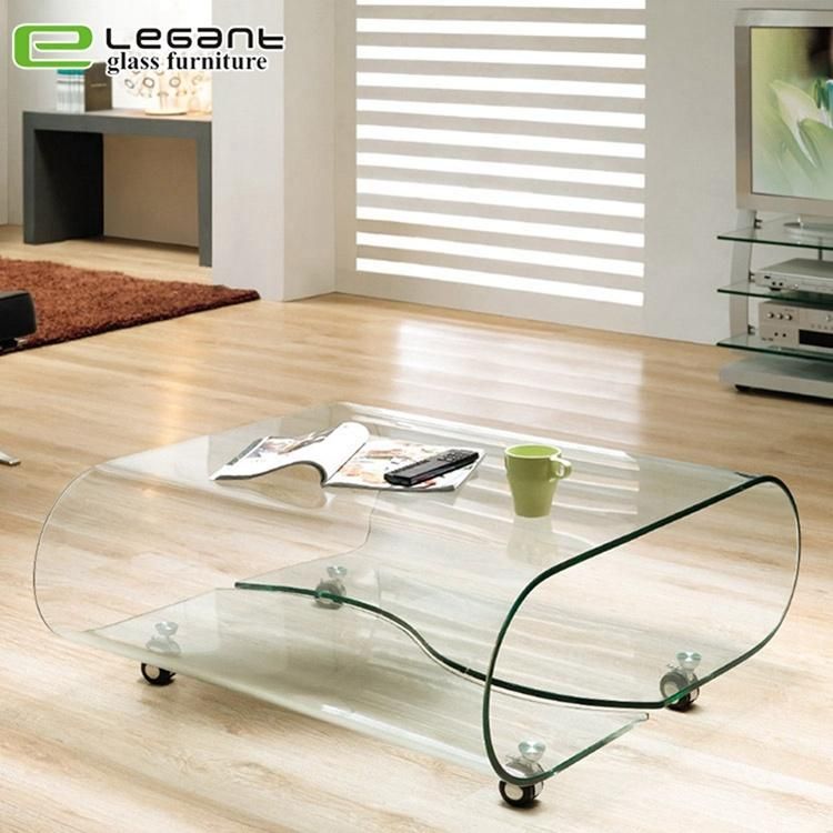 Rotatable Tempered Glass Coffee Table with Stainless Steel Base