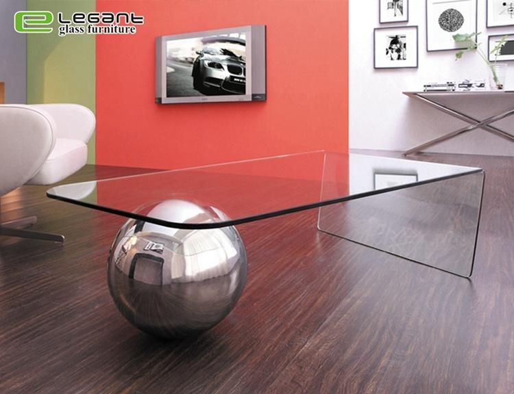 Single Side Bent Glass Coffee Table with Stainless Steel Ball